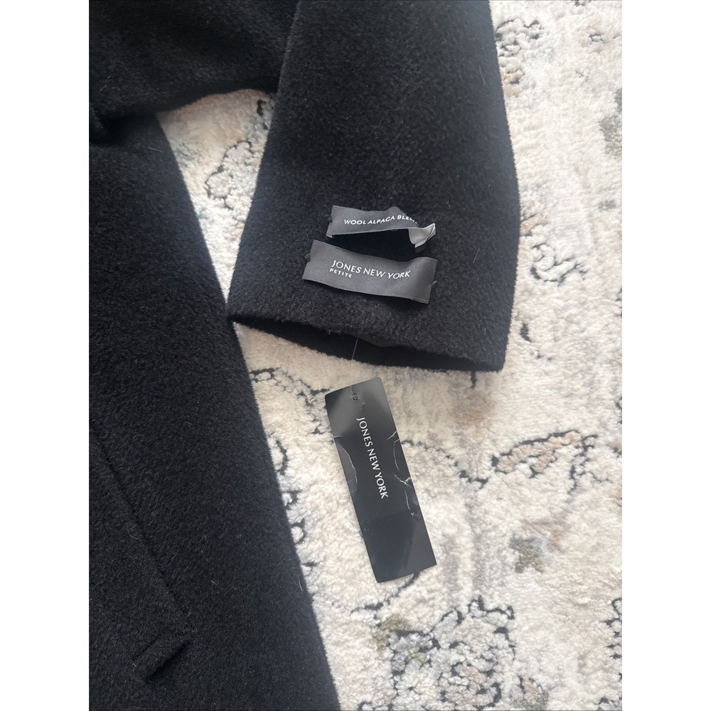 NWT Jones New York Black Alpaca Wool Full Length Coat sz 16P - Picture 3 of 9